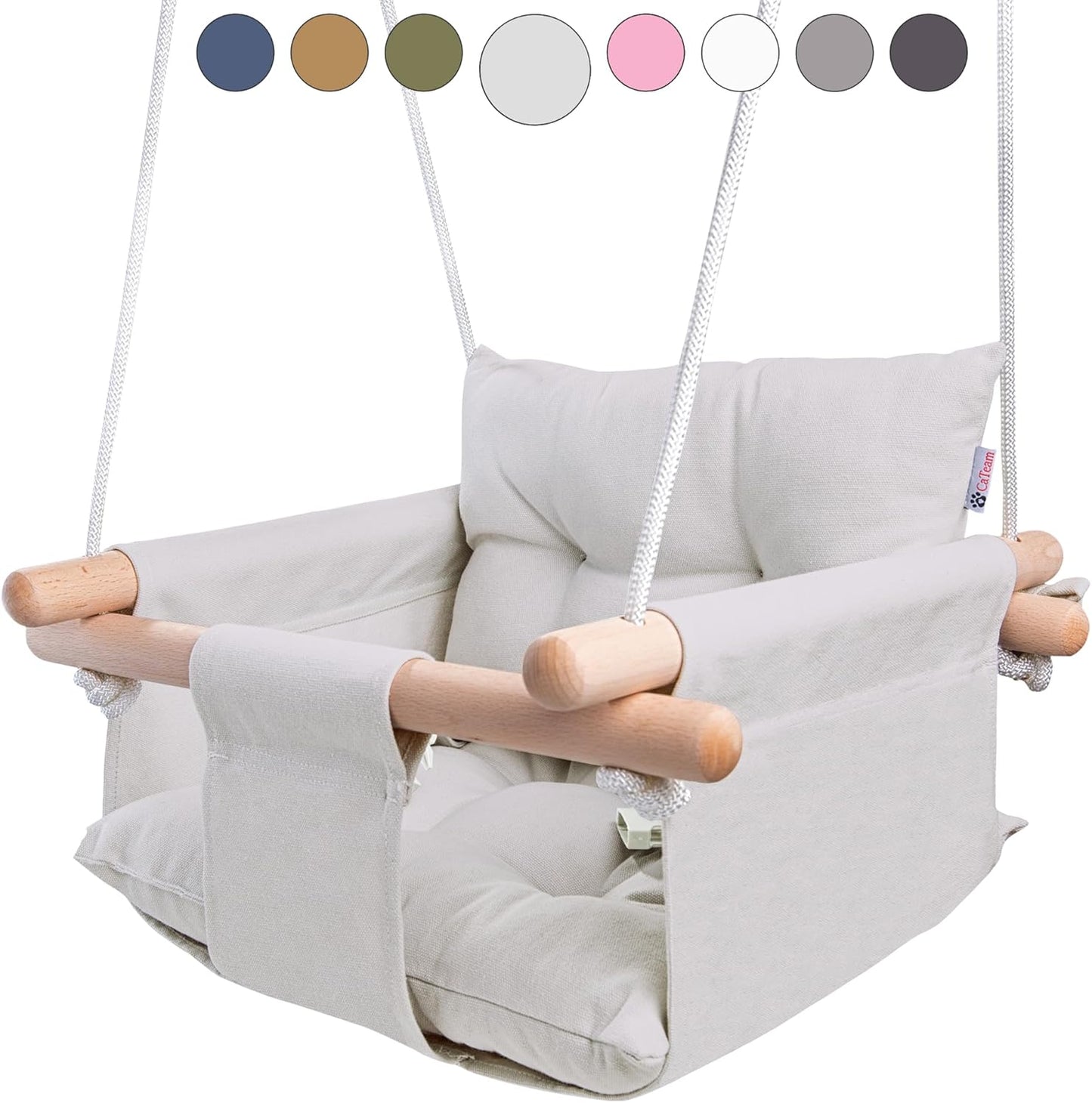 Canvas Baby Swing Safety Belt - Durable Wooden Hanging Seat Chair - Indoor/Outdoor, Hardware, Gray