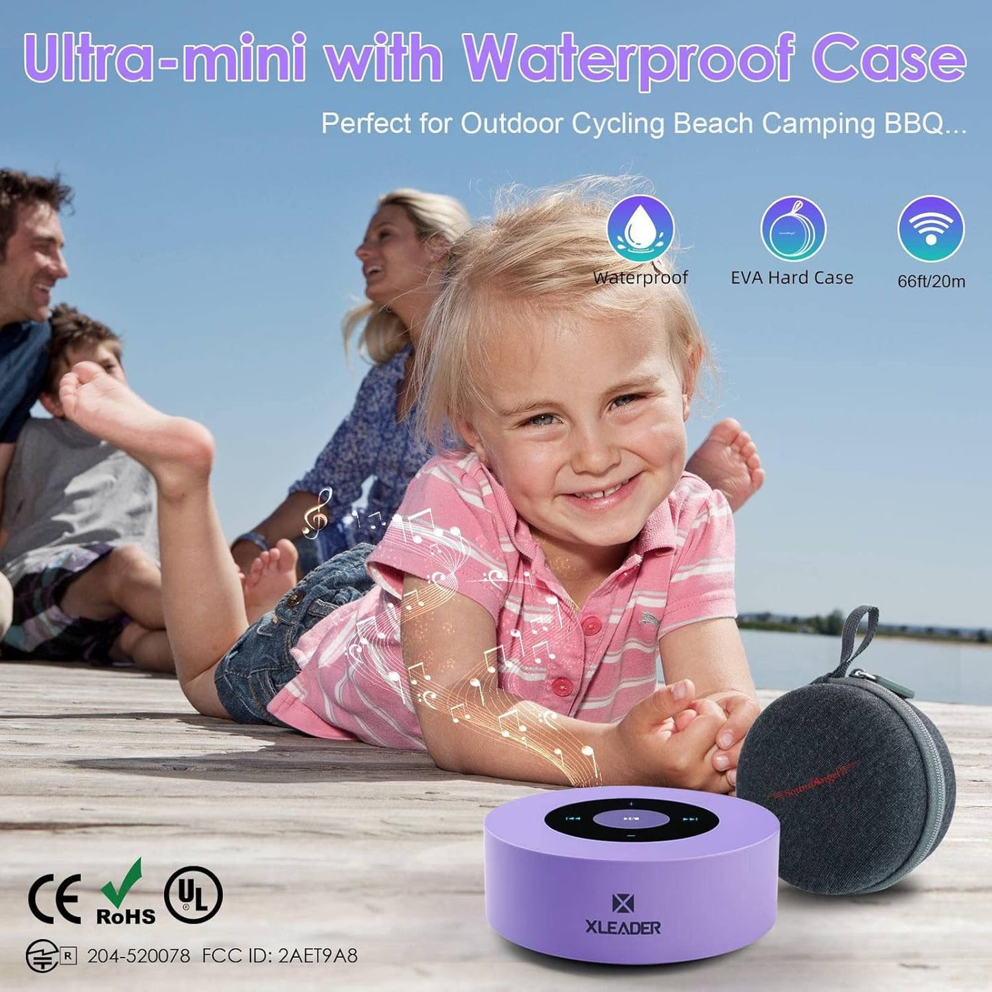 Smart Touch Bluetooth Speaker - Soundangel Lavender Auto Pairing Pocket Speaker, Portable Waterproof Case, 3D Sound, Microphone, TF Card, and Aux
