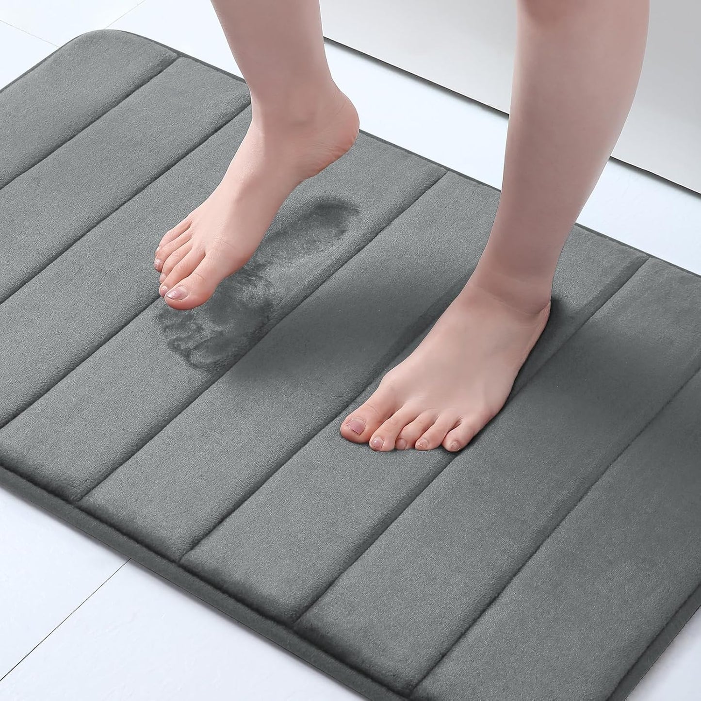 Memory Foam Non-Slip Bath Mat with Absorbent Rubber Backing for Kitchen and Bathroom Floors, 16" x 24", Black