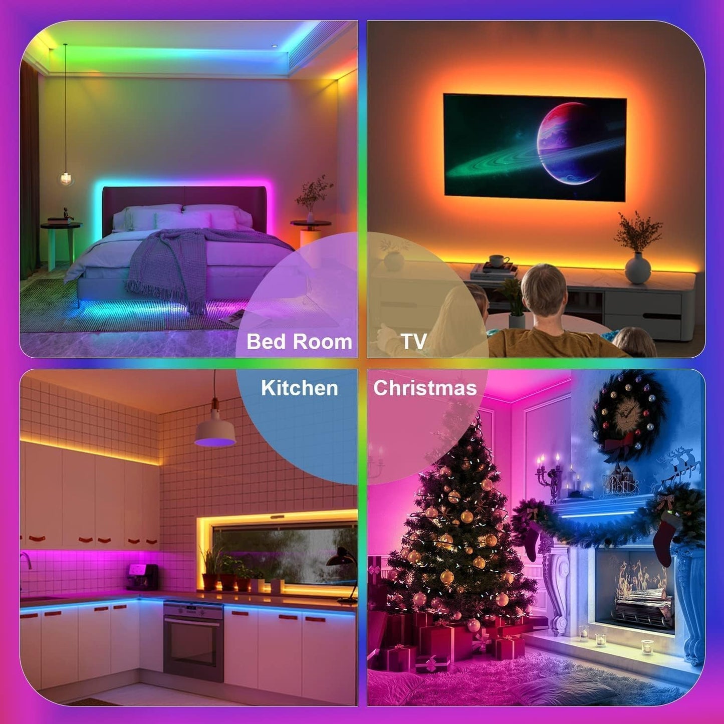 65.6Ft Smart Color Changing LED Strip Lights with Bluetooth Control - Ideal for Bedroom, TV, Party
