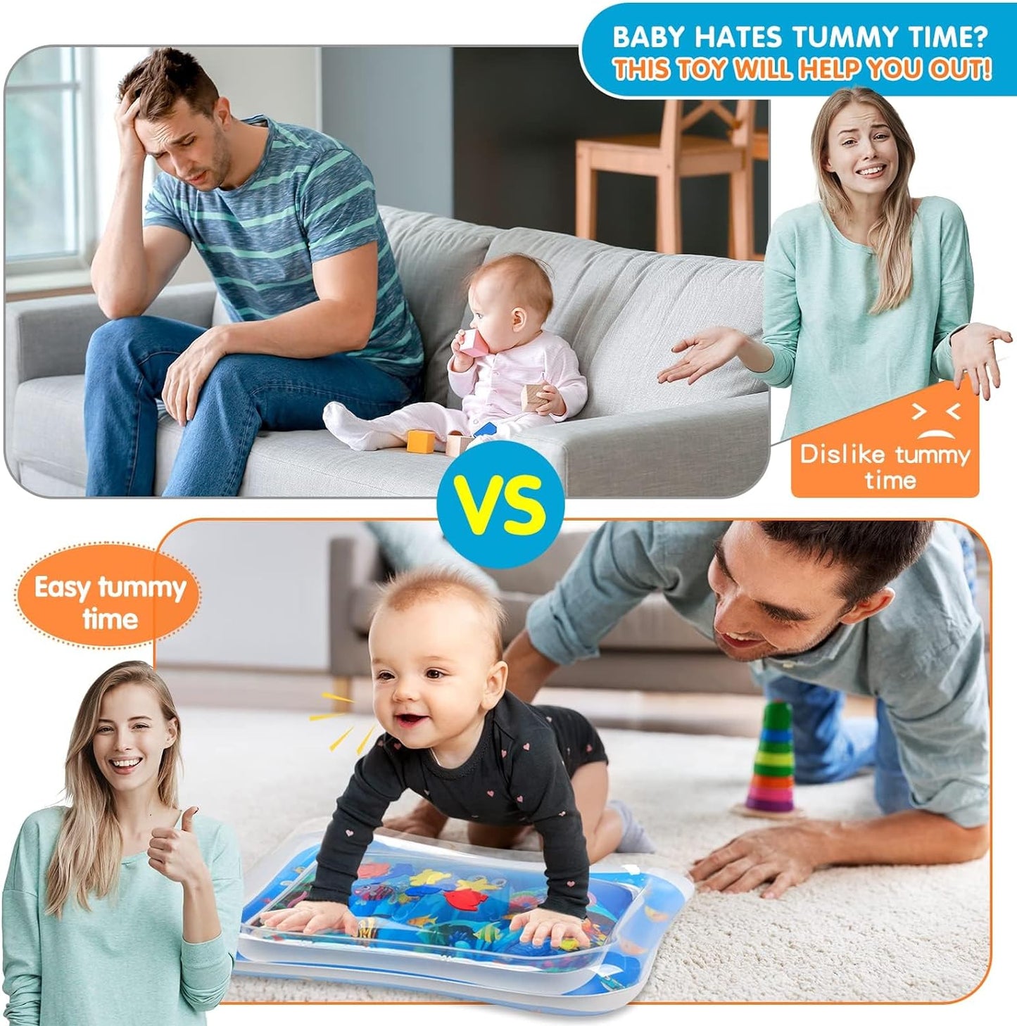 Premium Inflatable Tummy Time Water Play Mat for Infants and Toddlers (3 to 24 Months) - Enhances Muscle Development