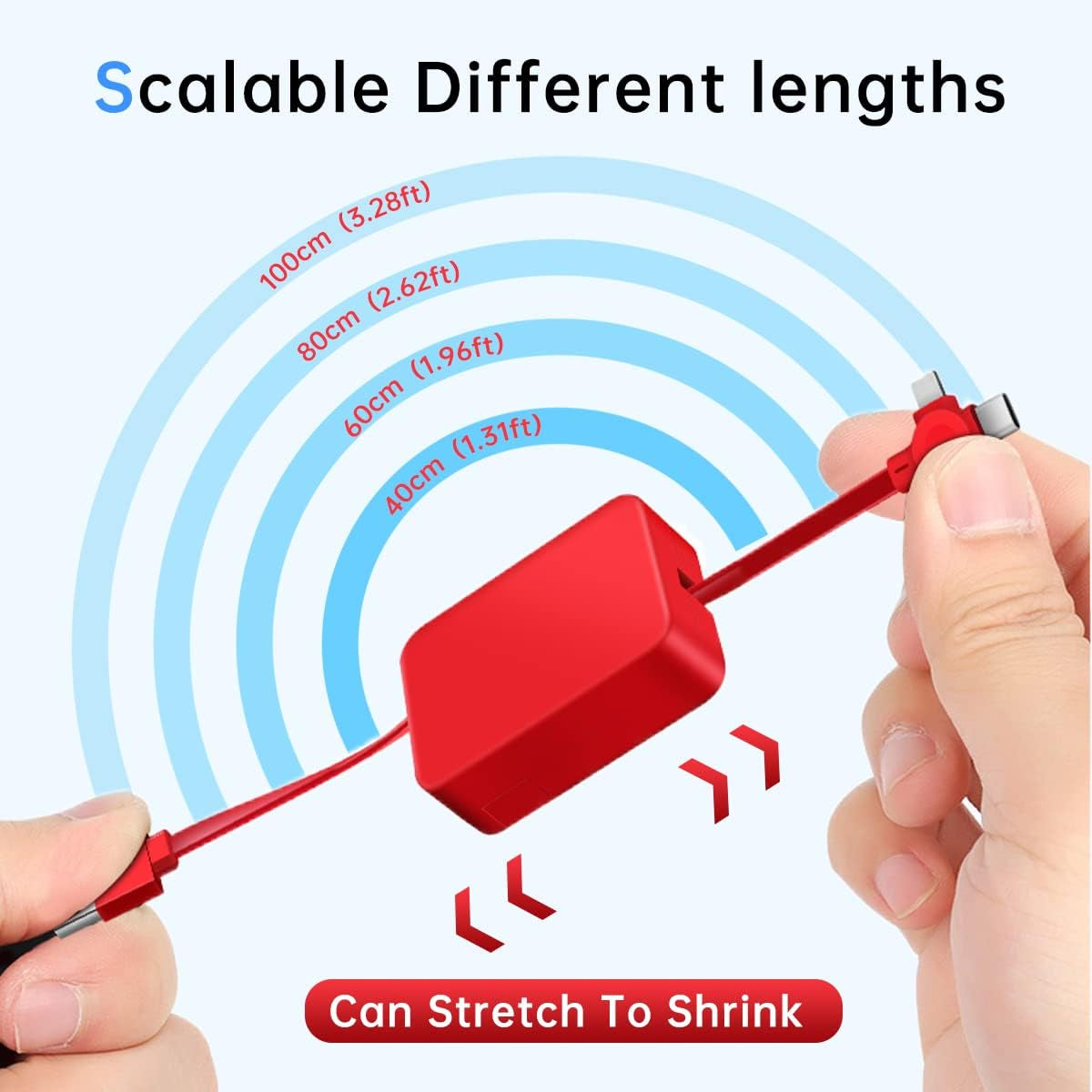 4-Pack Retractable 3-in-1 Charging Cable with Data Transfer and Phone Holder, Compatible with USB-C, Micro USB, iPhone, Android, and Tablets