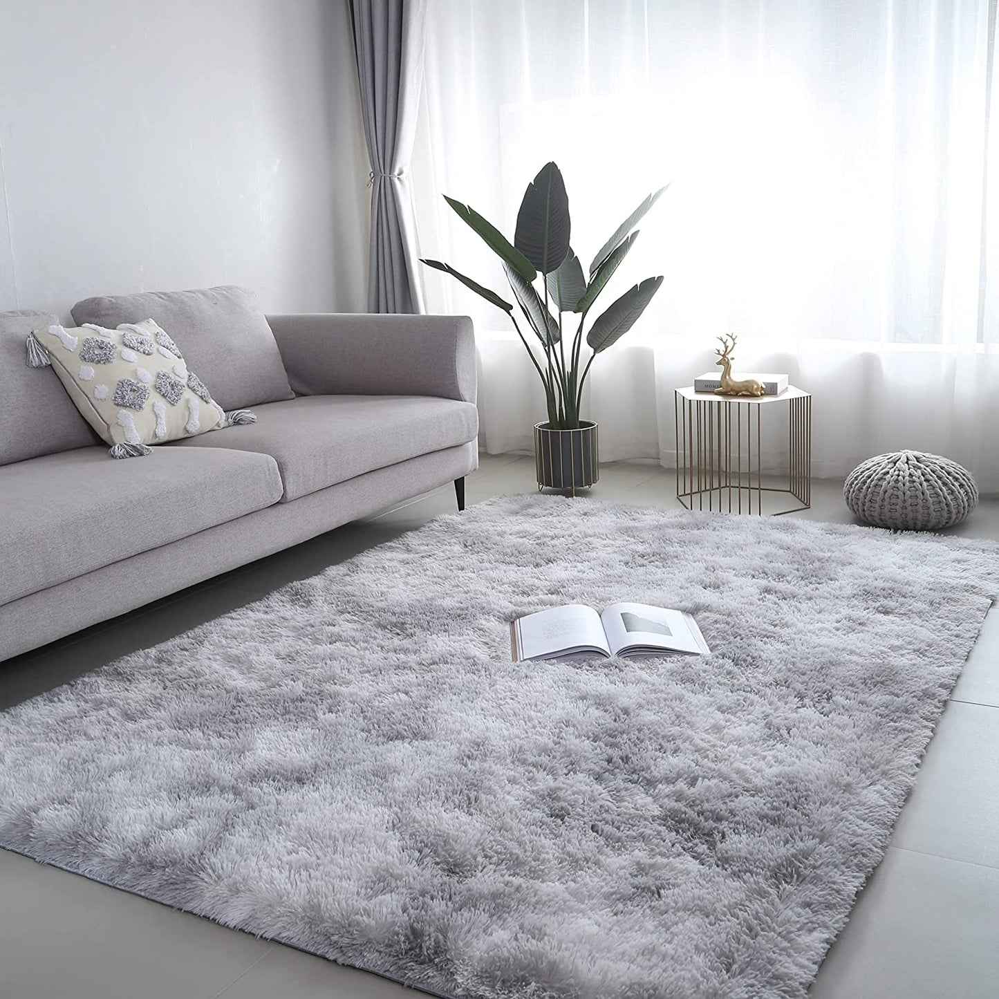 Ultra Soft Modern Shaggy Area Rug for Bedroom and Living Room - Fluffy Throw Carpet for Kids' Rooms (4x6 Feet, Dark Gray)