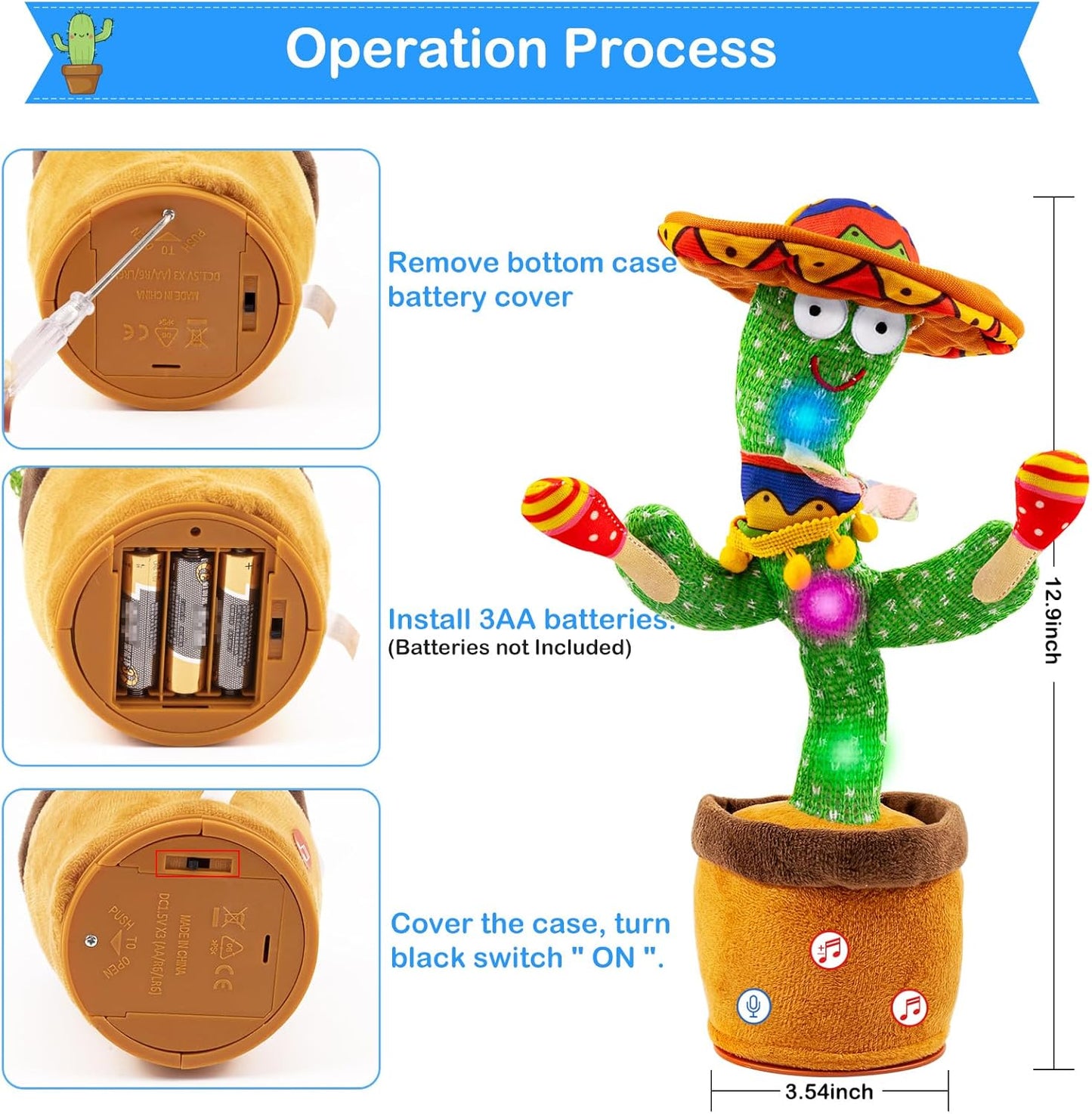 Interactive Dancing Cactus Plush Toy - Infants, Toddlers, Volume Adjustable Singing, Mimicking Function, 120 English Songs