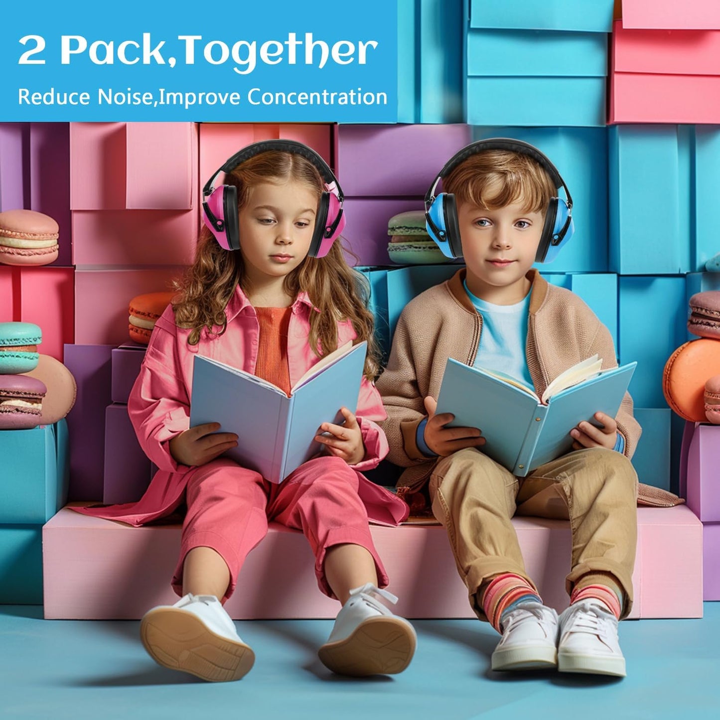 Dual Pack Noise-Canceling Headphones for Children - Earmuffs for Autism, Toddlers, and Kids - Soundproof Protection for Concerts, Air Shows, and Fireworks