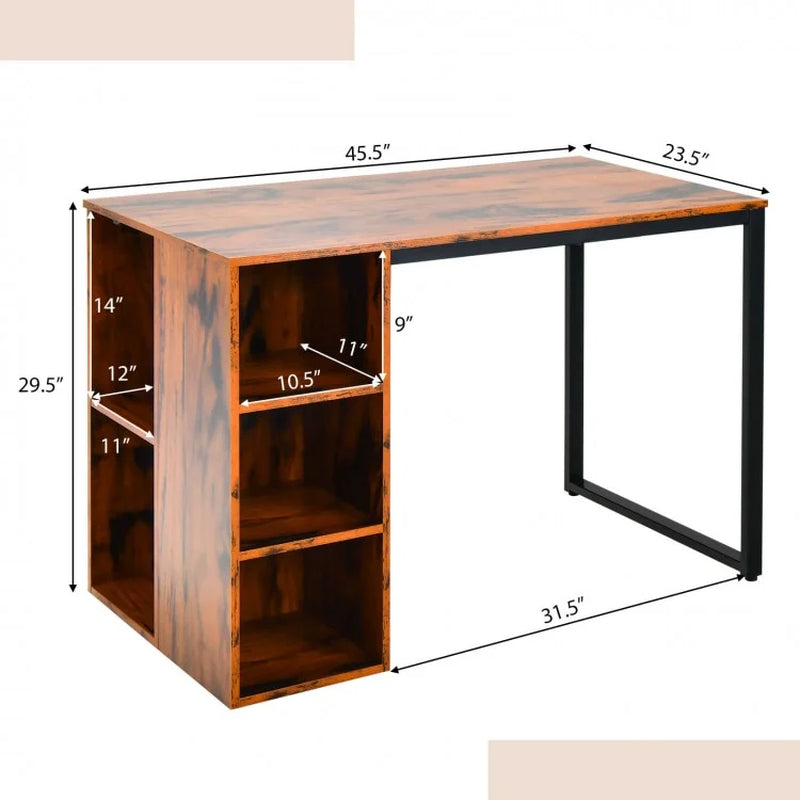 Computer Desk Featuring Five Side Shelves and Sturdy Metal Frame