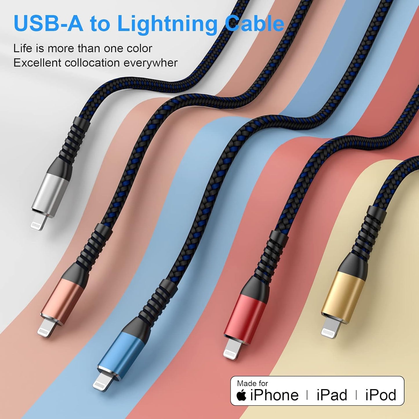 Apple MFi Certified 2-Pack Lightning Charging Cables for iPhone and iPad (1ft, Brown) - Fast Charging Compatible with iPhone, iPad Mini/Air