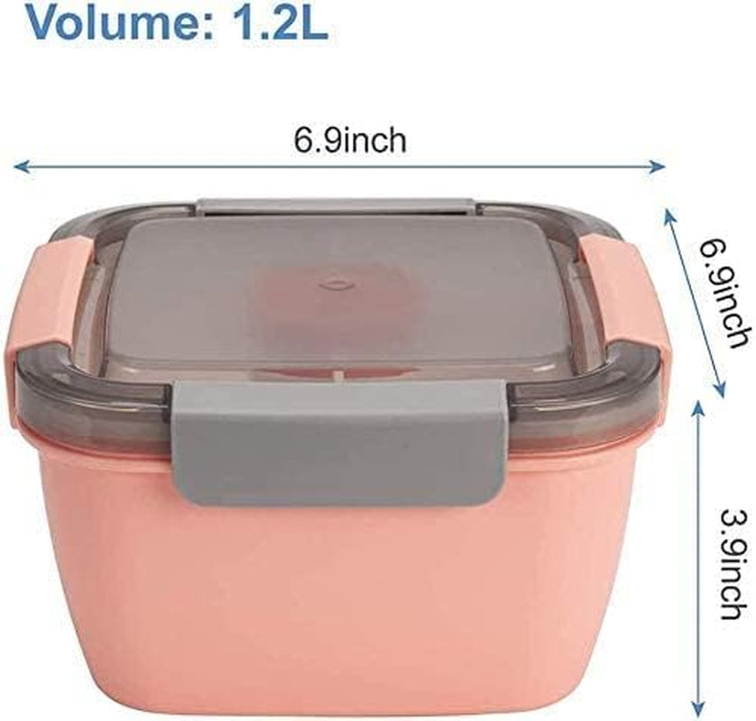 52Oz BPA-Free Salad Lunch Container with Dressing Compartment and 3 Compartments (Pink)