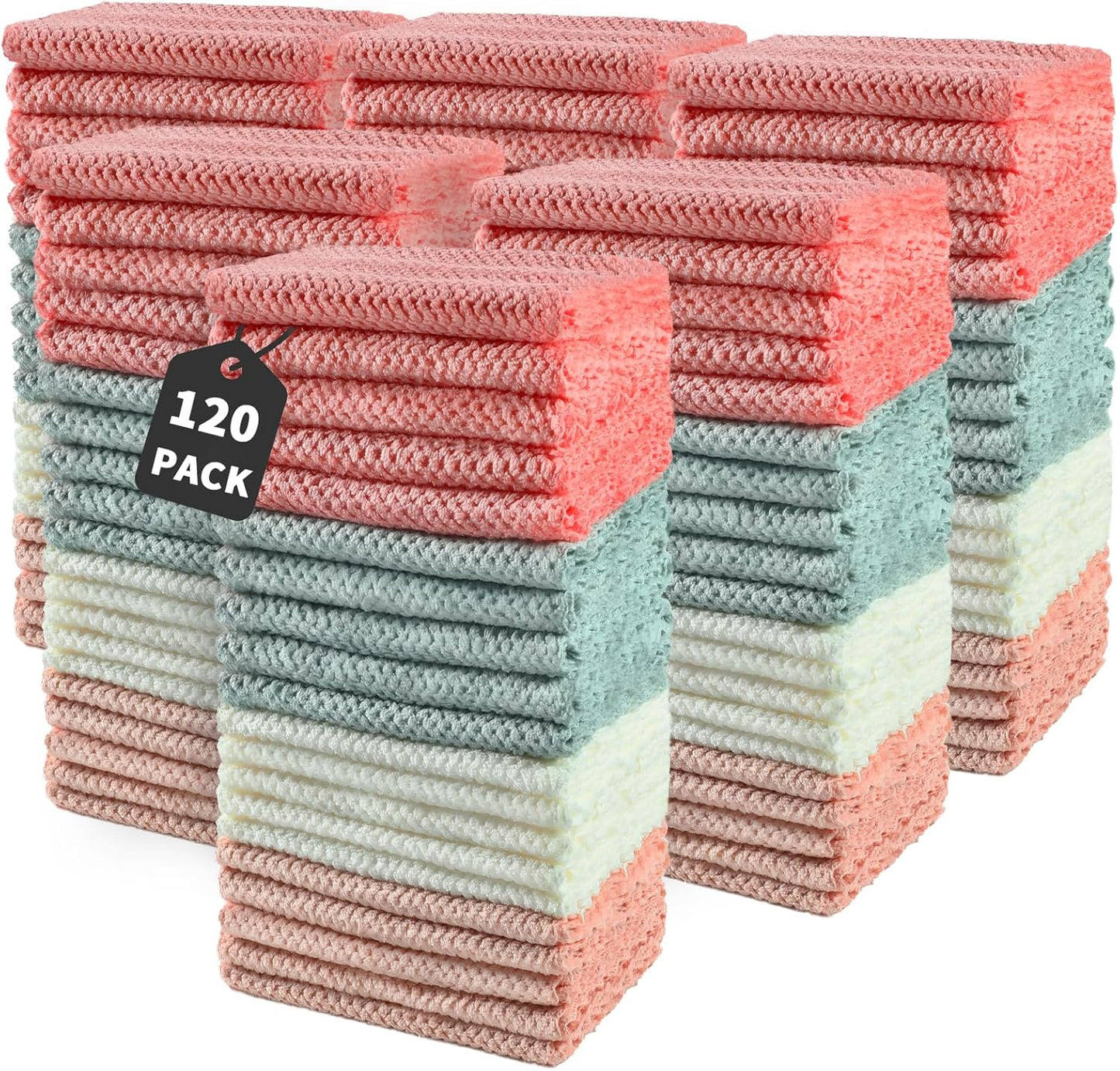 120-Pack Microfiber Cleaning Cloths - Highly Absorbent, Lint-Free, Multi-Use Rags for Effective Dust Removal in Home, Kitchen, and Automotive Care