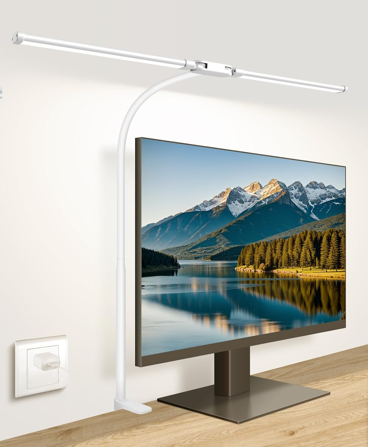 Adjustable LED Desk Lamp with Clamp and 30 Lighting Modes, Eye-Caring Architect Design, Dual Head, Flexible Gooseneck, 14-Inch Height