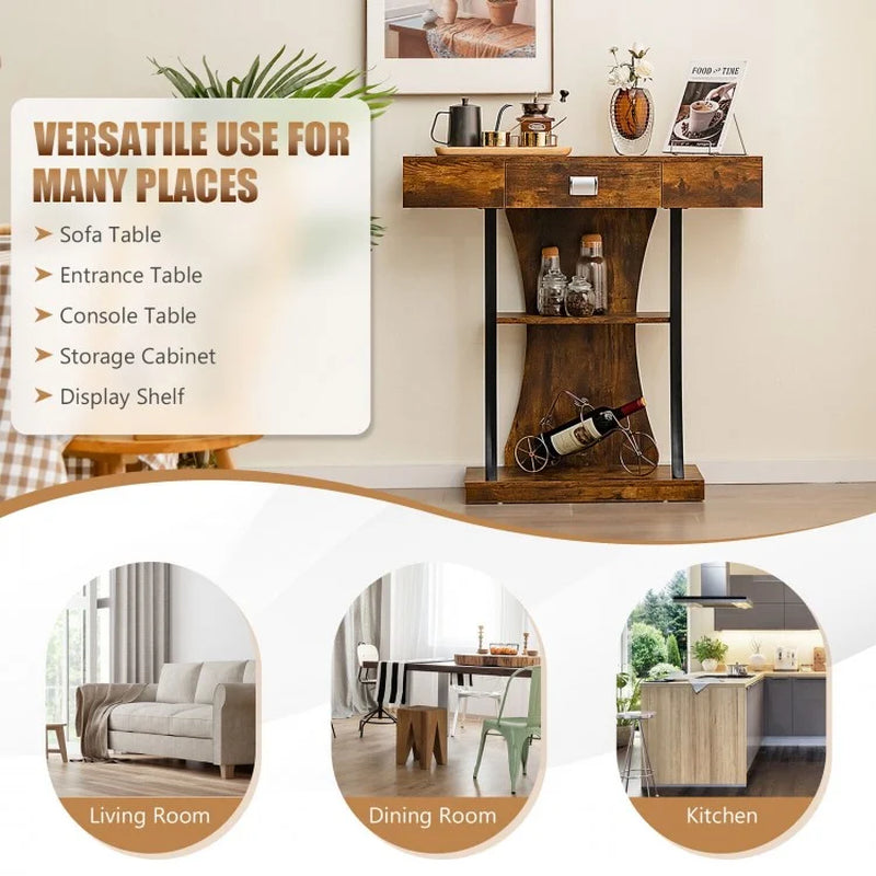 Elegant Console Table with Drawer and Two-Tier Shelving for Entryway and Living Room