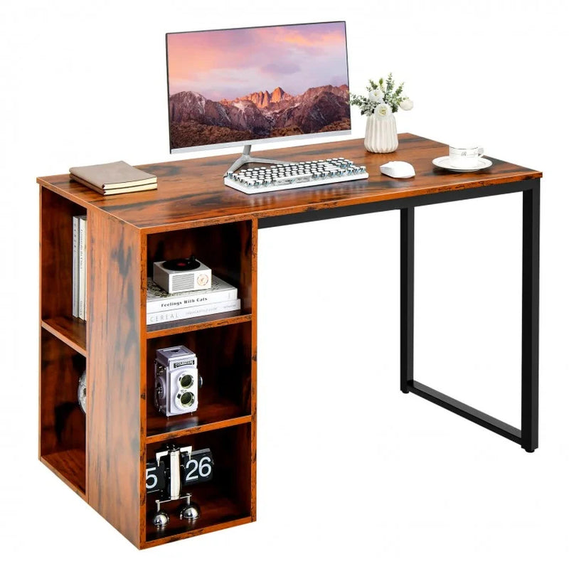Computer Desk Featuring Five Side Shelves and Sturdy Metal Frame
