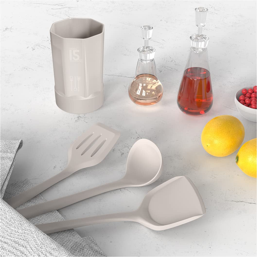 Silicone Kitchen Utensils Set - Heat Resistant Up to 446°F, Includes Turner, Tongs, Spatula, Spoon, Brush, Whisk, Dishwasher Safe and BPA Free