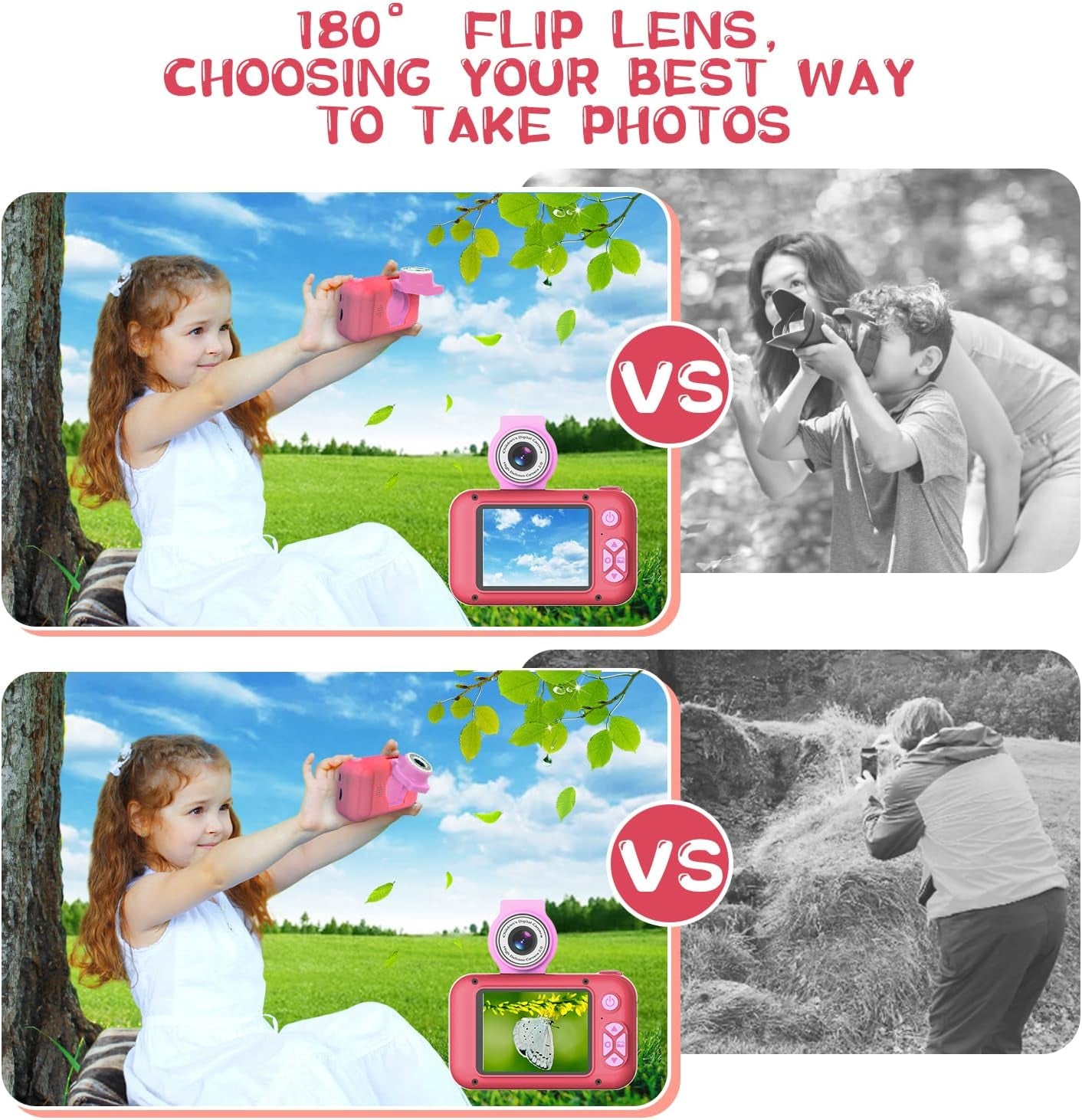 Digital Camera for Kids with 2.4-Inch IPS Screen, 180° Flip Lens, and Built-in Games - Gift for Ages 4-11