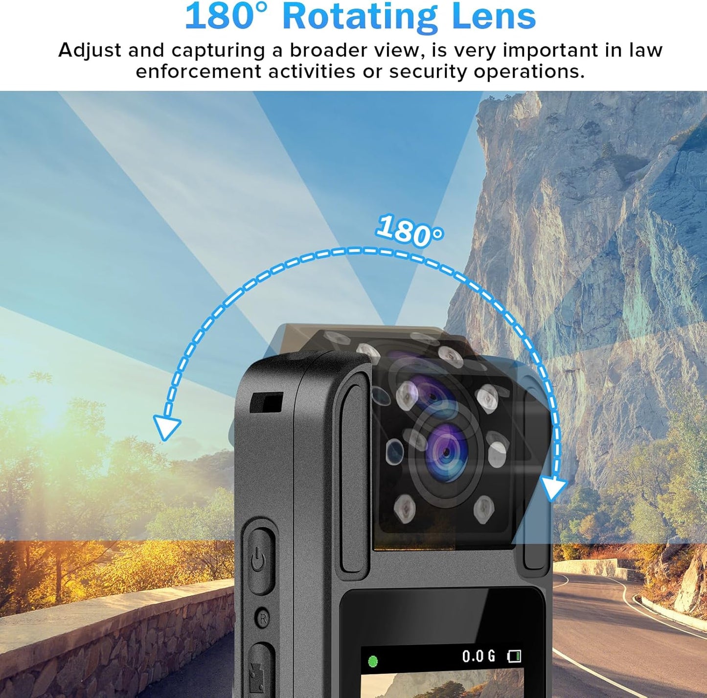 Professional Body Camera with Audio and Video Recording, 6-Hour HD 1296P, 180° Rotating Lens, Night Vision, 64GB Storage, Compatible with iPhone, Android, Mac, and Windows PC