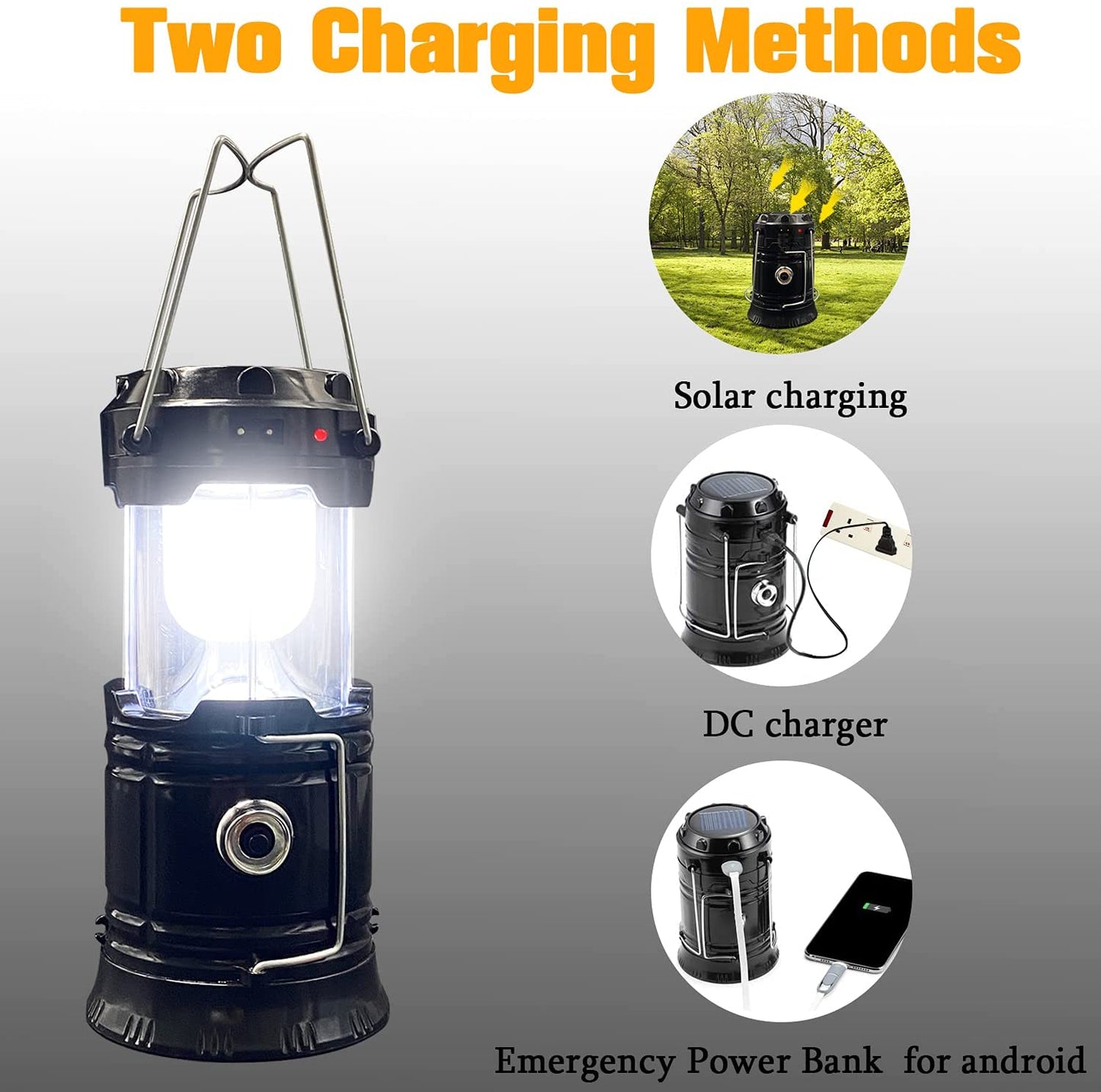 Collapsible Portable LED Camping Lanterns - Lightweight, Waterproof, Solar, USB Rechargeable Flashlights - Indoor and Outdoor Emergency Preparedness - Set of 4