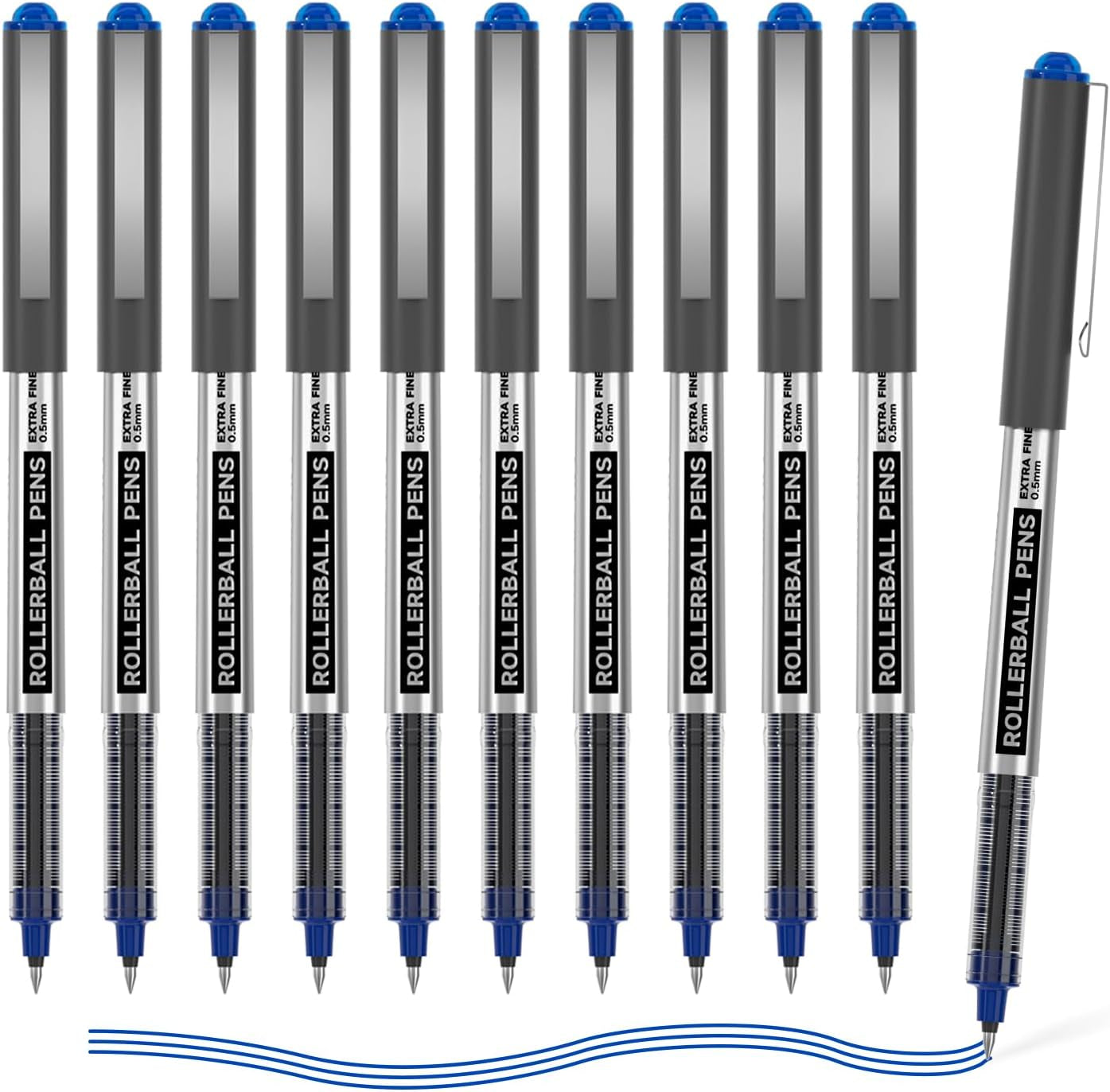 Rollerball Pens, 25 Pack Black Fine Point Roller Ball Pens, 0.5Mm Liquid Ink Pens for Writing Journaling Taking Notes School Office