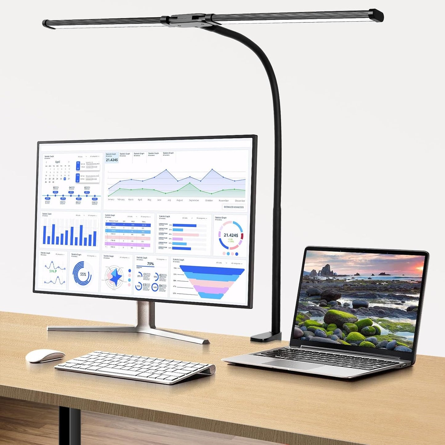 Adjustable LED Desk Lamp with Clamp and 30 Lighting Modes, Eye-Caring Architect Design, Dual Head, Flexible Gooseneck, 14-Inch Height