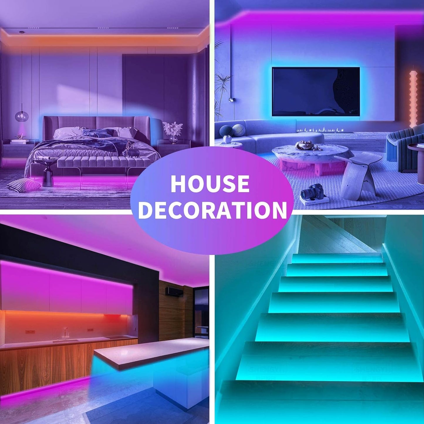 100FT Smart RGB LED Strip Lights with Music Sync, App and Remote Control - 30M Decorative Lighting for Bedroom and Party Spaces