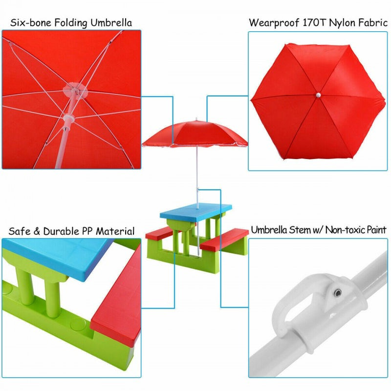 Children's Folding Picnic Table and Bench Set with Umbrella