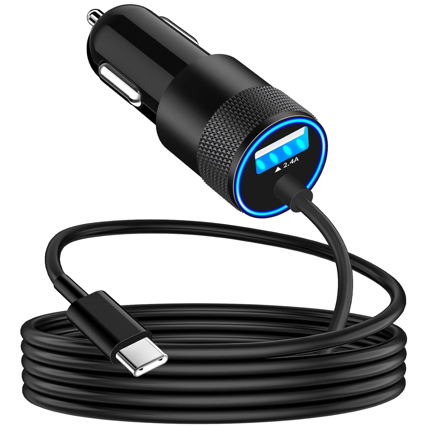Apple MFi Certified Fast Charging Car Charger with 4.8A Output and 6FT Coiled Lightning Cable
