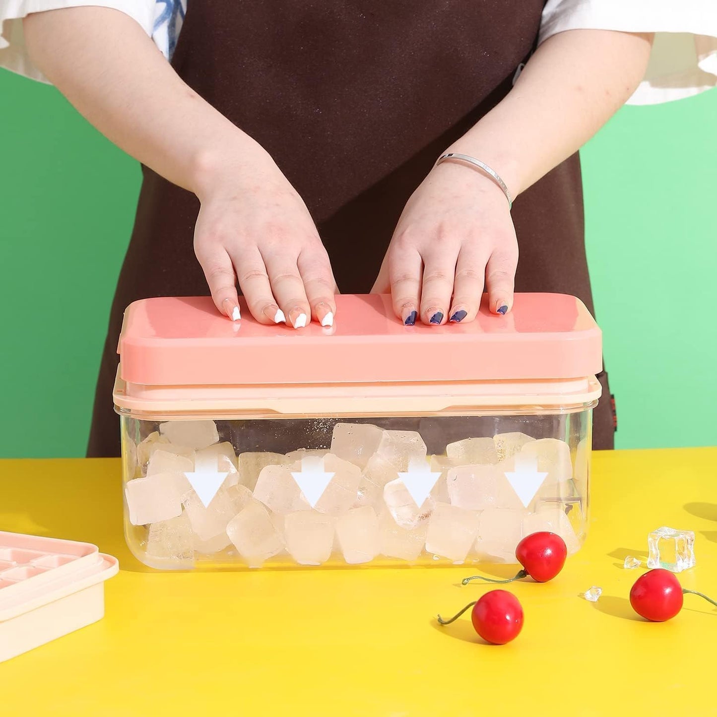 Ice Cube Trays with Lids and Storage Bin, Enhanced Easy Release Silicone & Plastic Design, Stackable, BPA-Free, Set of 2