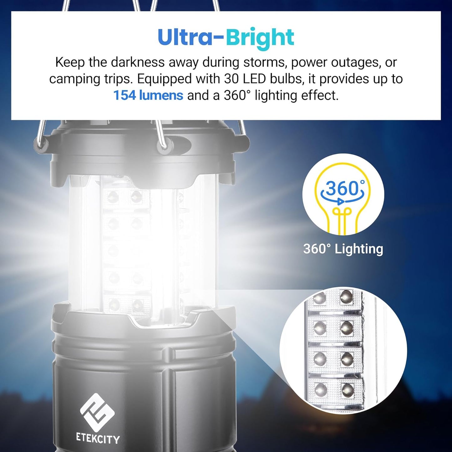 2-Pack LED Camping Lanterns with Magnetic Base and Adjustable Brightness - Emergency Survival Kit for Hurricanes, Storms, and Power Outages (Batteries Included)