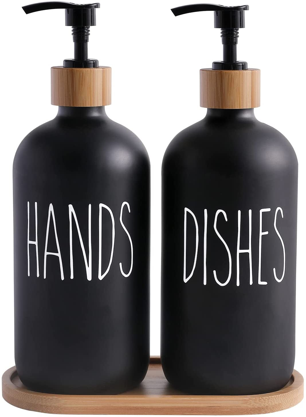 Elegant Glass Soap Dispenser Set with Hand Soap and Dish Soap Dispensers - Black & White