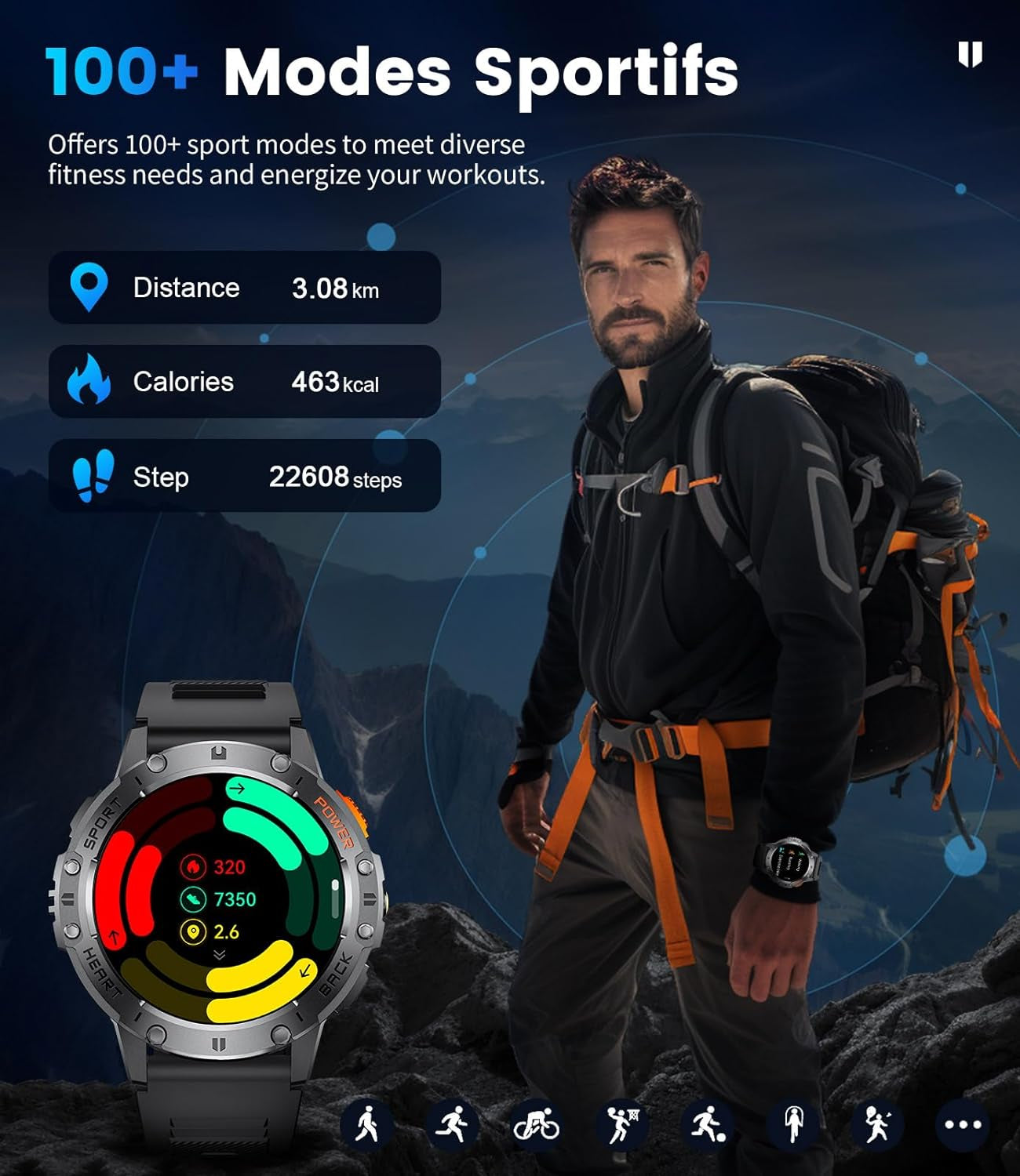 Smart Watch - Bluetooth Calling, 1.43" HD AMOLED Fitness Tracker, IP68 Waterproof, 100+ Sports Modes, 530mAh Battery, Heart Rate and Sleep Monitoring