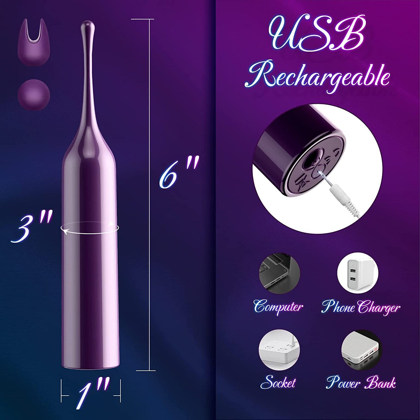 Clitoral Vibrator Sex Stimulator Toy for Women Pleasure, Precision Targeted Nipple Clip Mini Anal Clit Bullet Vibrator with 10 Powerful Vibrations, Rechargeable Quiet Female Adult Toy