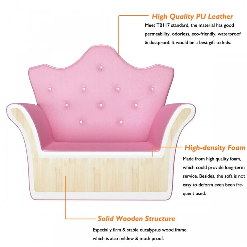 Upholstered Children's Princess Sofa Set with Ottoman and Diamond Accents for Boys and Girls