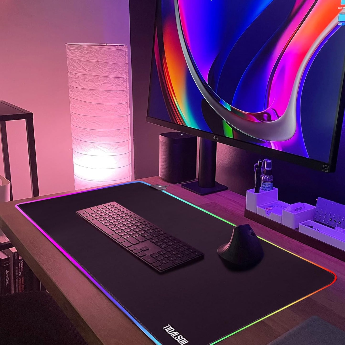 RGB Gaming Mouse Pad, Oversized Mouse Mat with 12 Light Modes, Non-Slip Rubber Base, Large Computer Keyboard Mouse Pad for PC Gaming, Office, 800 X 300 X 3 Mm, Black