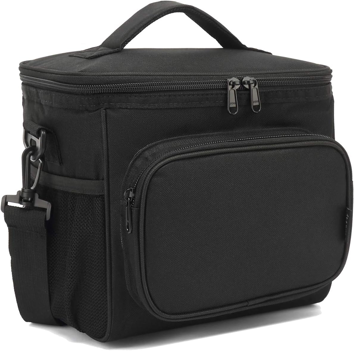 Insulated Lunch Bag for Adults - Spacious Cooler Tote with Adjustable Strap, Front Pocket, and Dual Large Mesh Side Pockets in Black