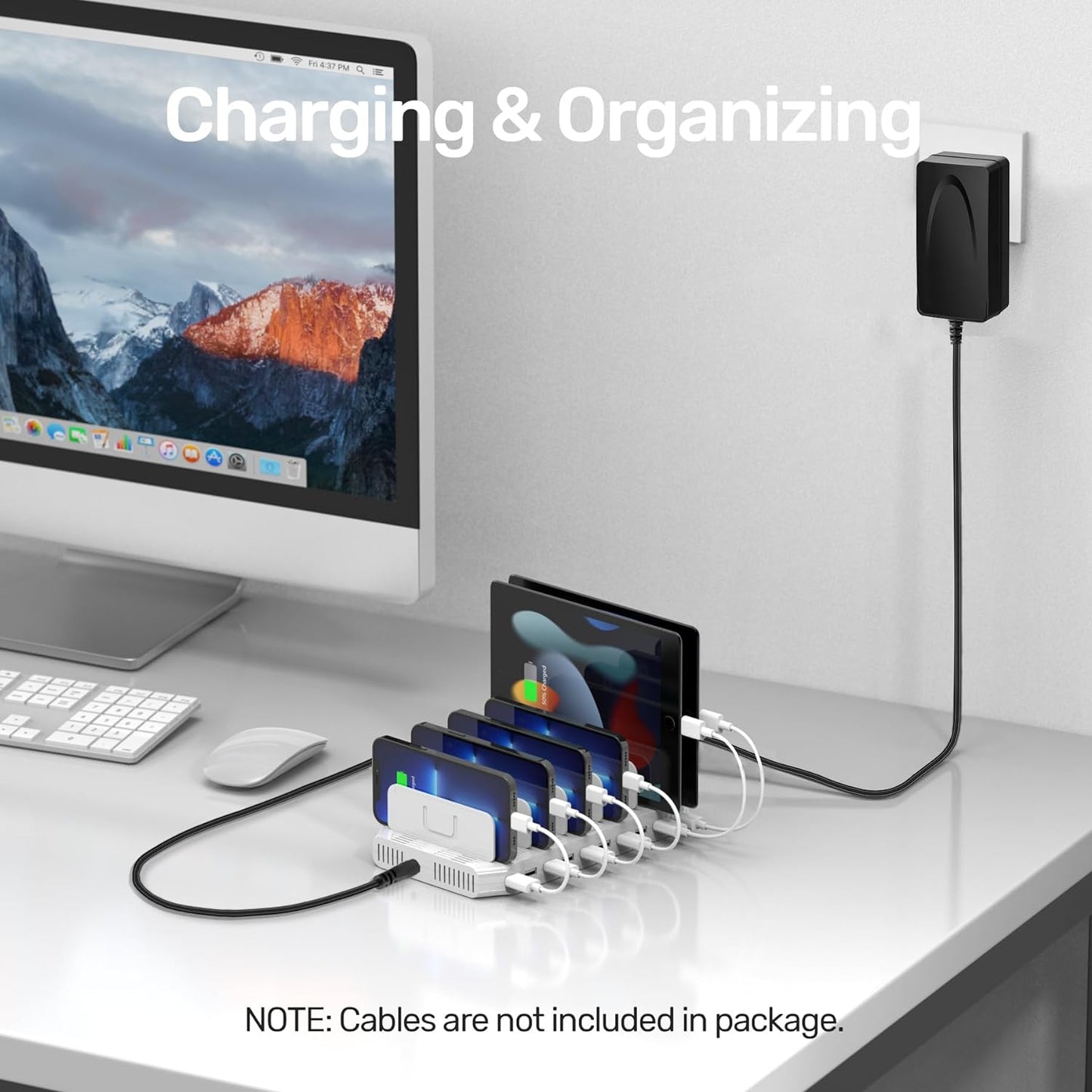 10-Port USB Charging Station with Smartic Technology and Adjustable Dividers for iPad, Tablet, Kindle, and iPhone