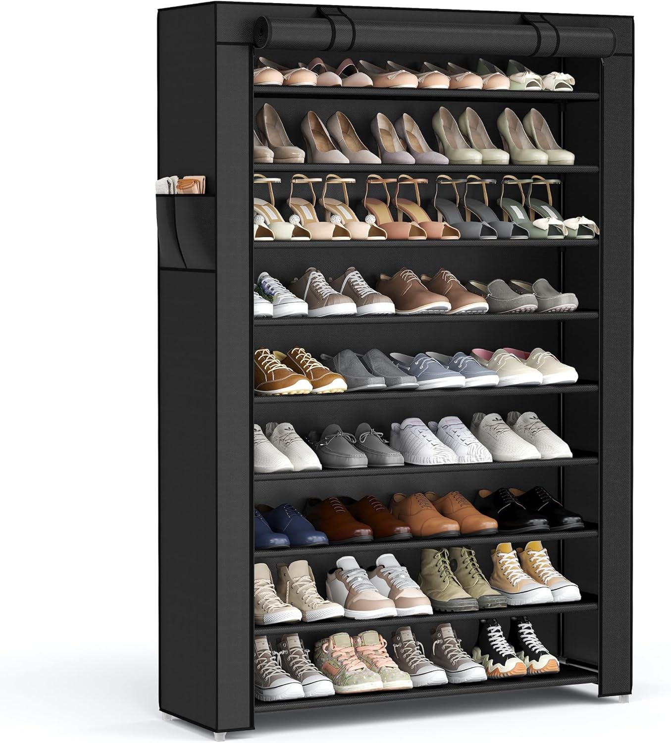 9-Tier Shoe Organizer with Nonwoven Fabric Cover - Storage Solution for 40-50 Pairs of Shoes, Black