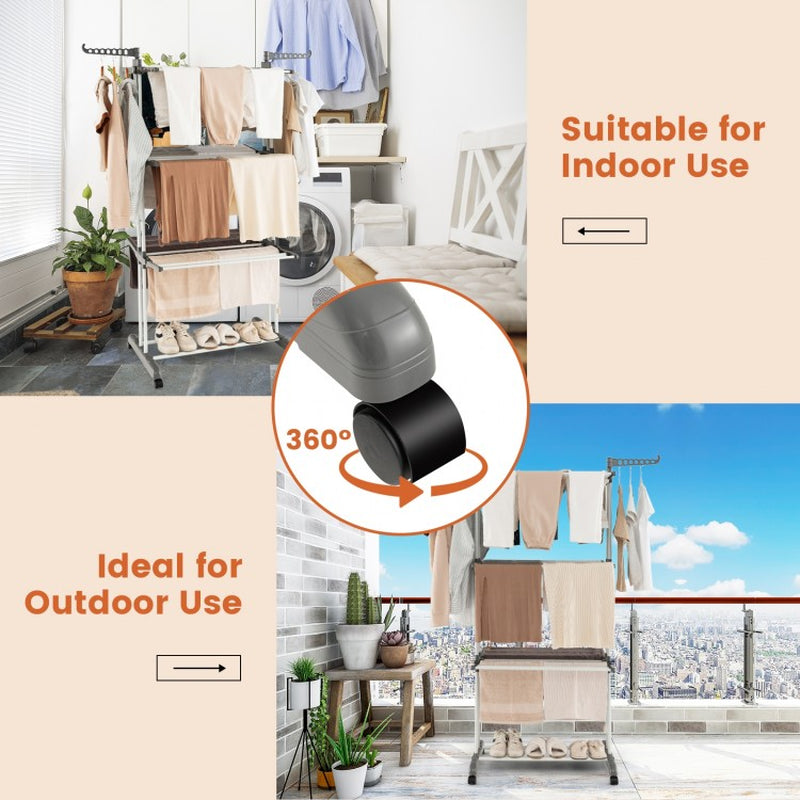 4-Tier Clothes Drying Rack with Rotatable Side Wings and Collapsible Shelves