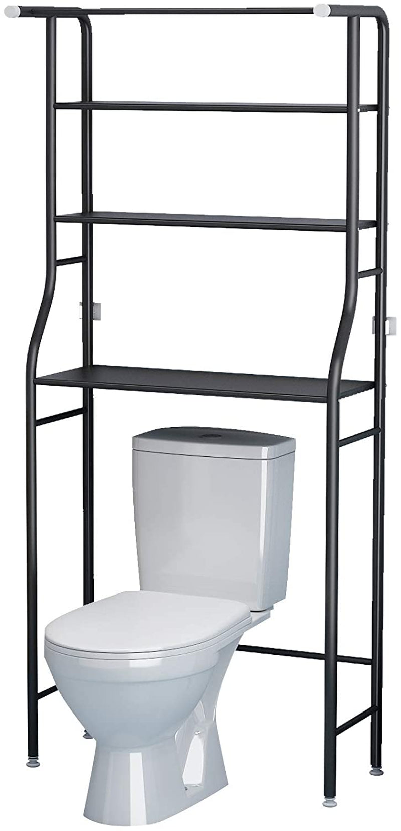 3-Tier Over-the-Toilet Bathroom Storage Rack and Corner Organizer with Hanging Rod, Black