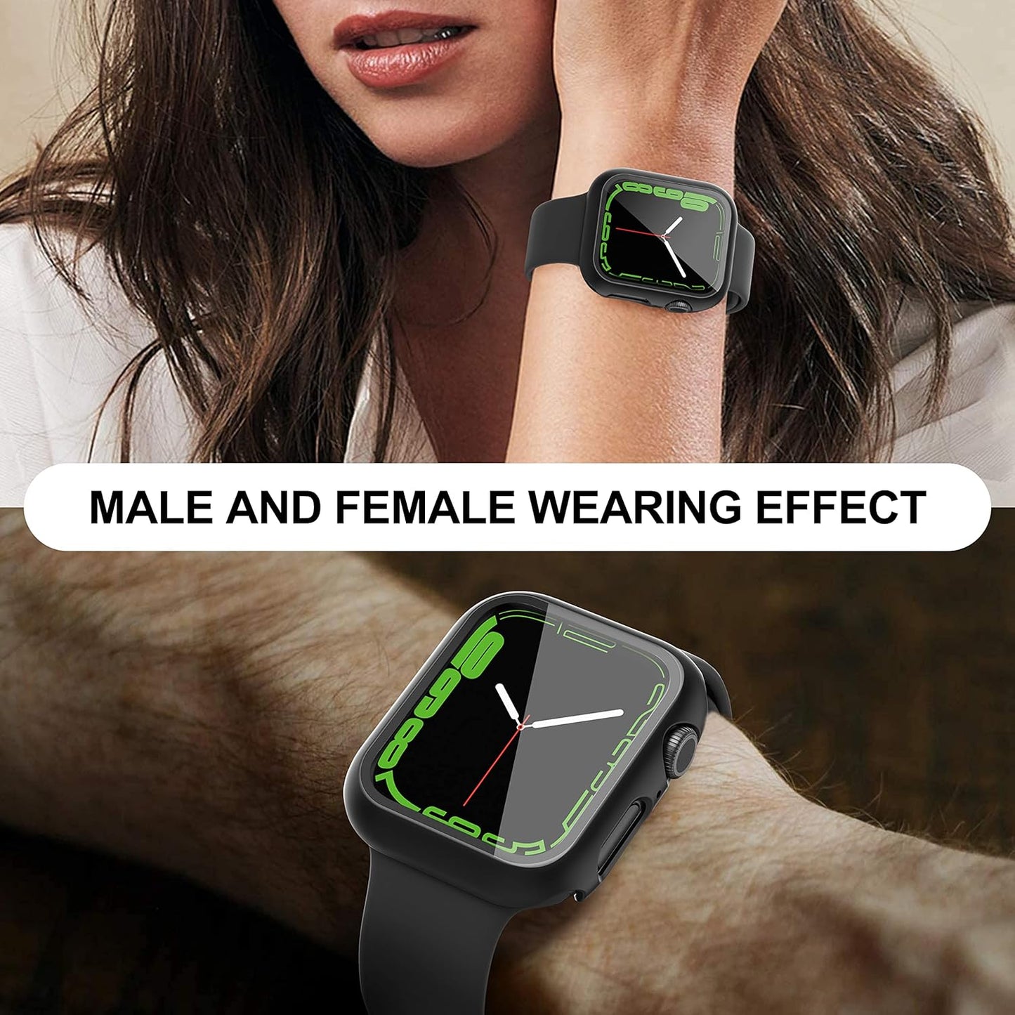 2-Pack Tempered Glass Screen Protector Case for Apple Watch Series 8/7/6/5/4/SE/SE 2 (44mm) - Ultra-Thin All-Around Protection Cover - Black