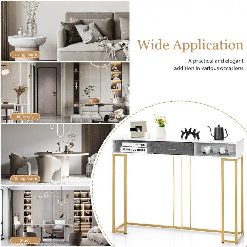 48-Inch Two-Tier Console Table with Drawer