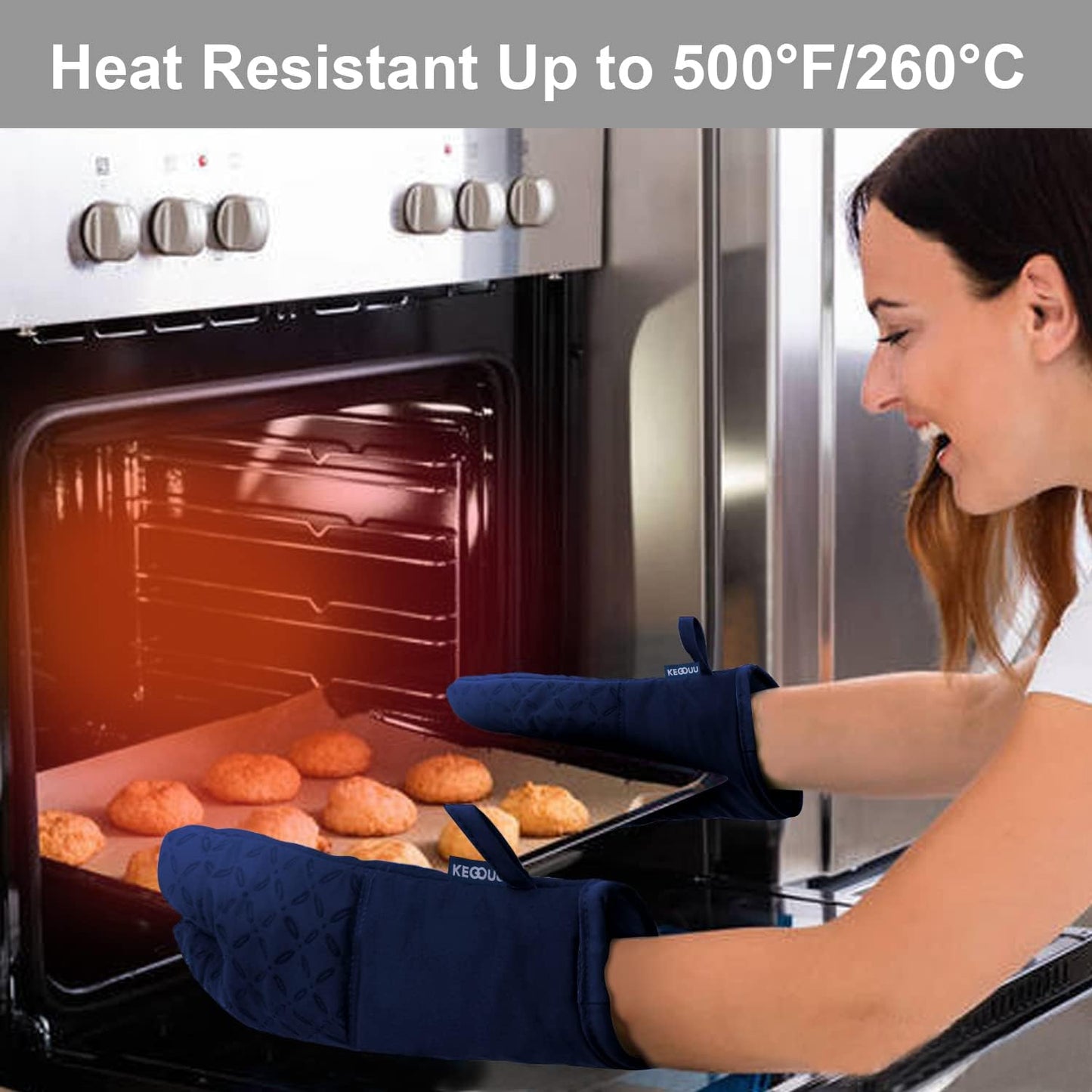 6-Piece High Heat Resistant Oven Mitts and Pot Holders Set with Non-Slip Silicone Surface, Extra Long Design for Safe Cooking up to 500 Degrees