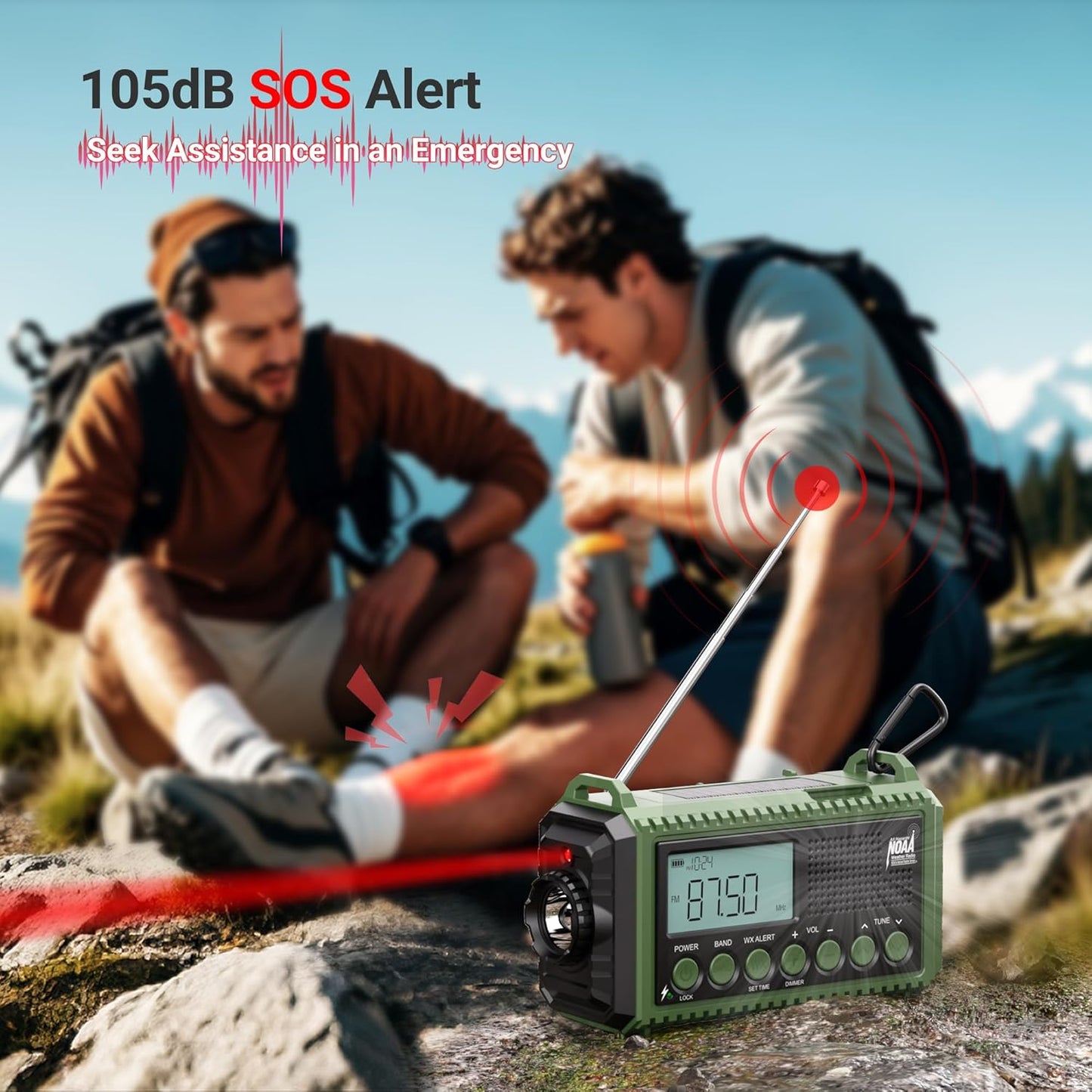 Weather Radio - 12000mAh Rechargeable Emergency Radio - Solar, Hand Crank Power, AM/FM/SW Reception, Flashlight, Reading Lamp, USB Charger, Clock, SOS Alert, Home Outdoor Use