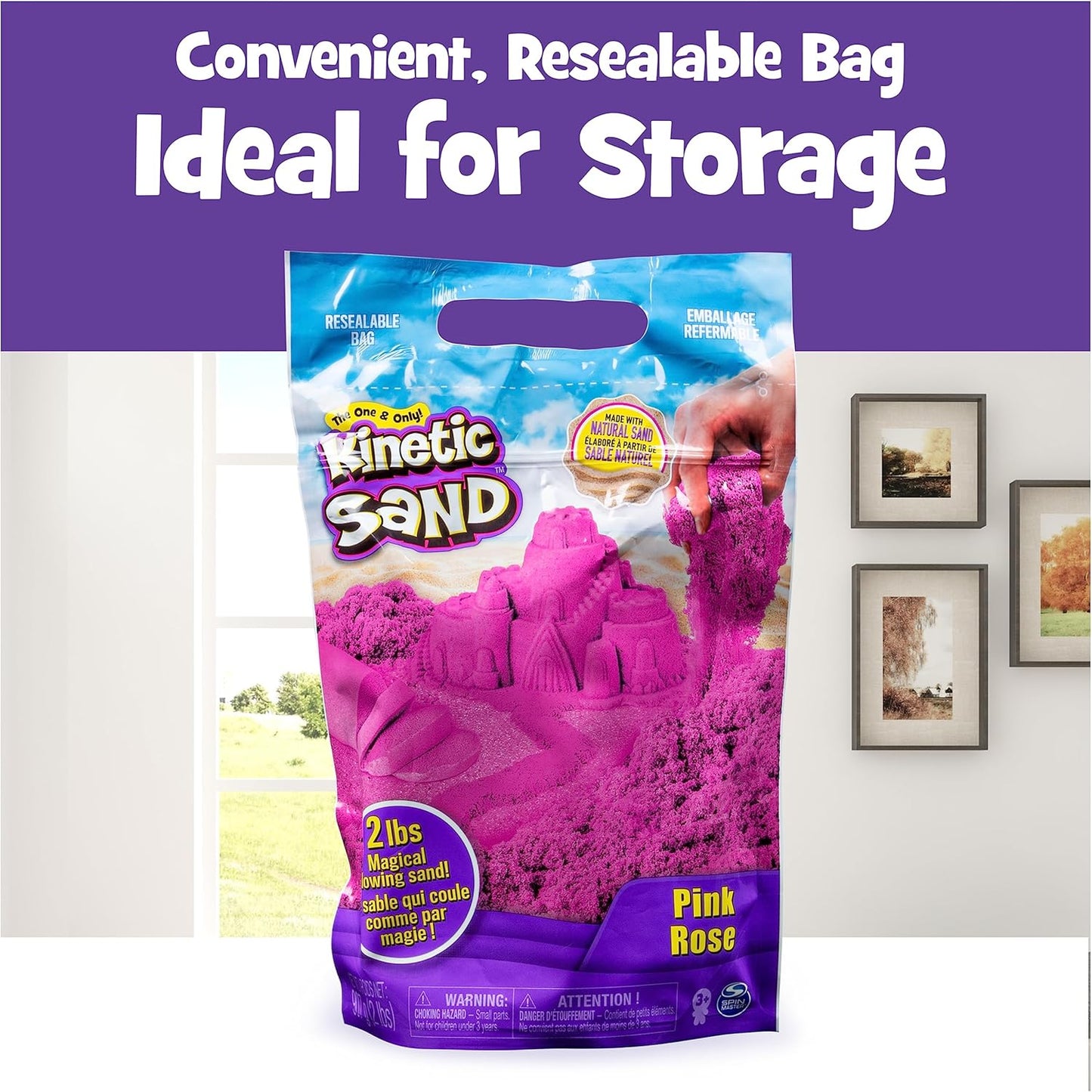, 2Lb Pink Play Sand in Resealable Bag, Moldable Sensory Toys, Christmas Gifts for Kids Ages 3+