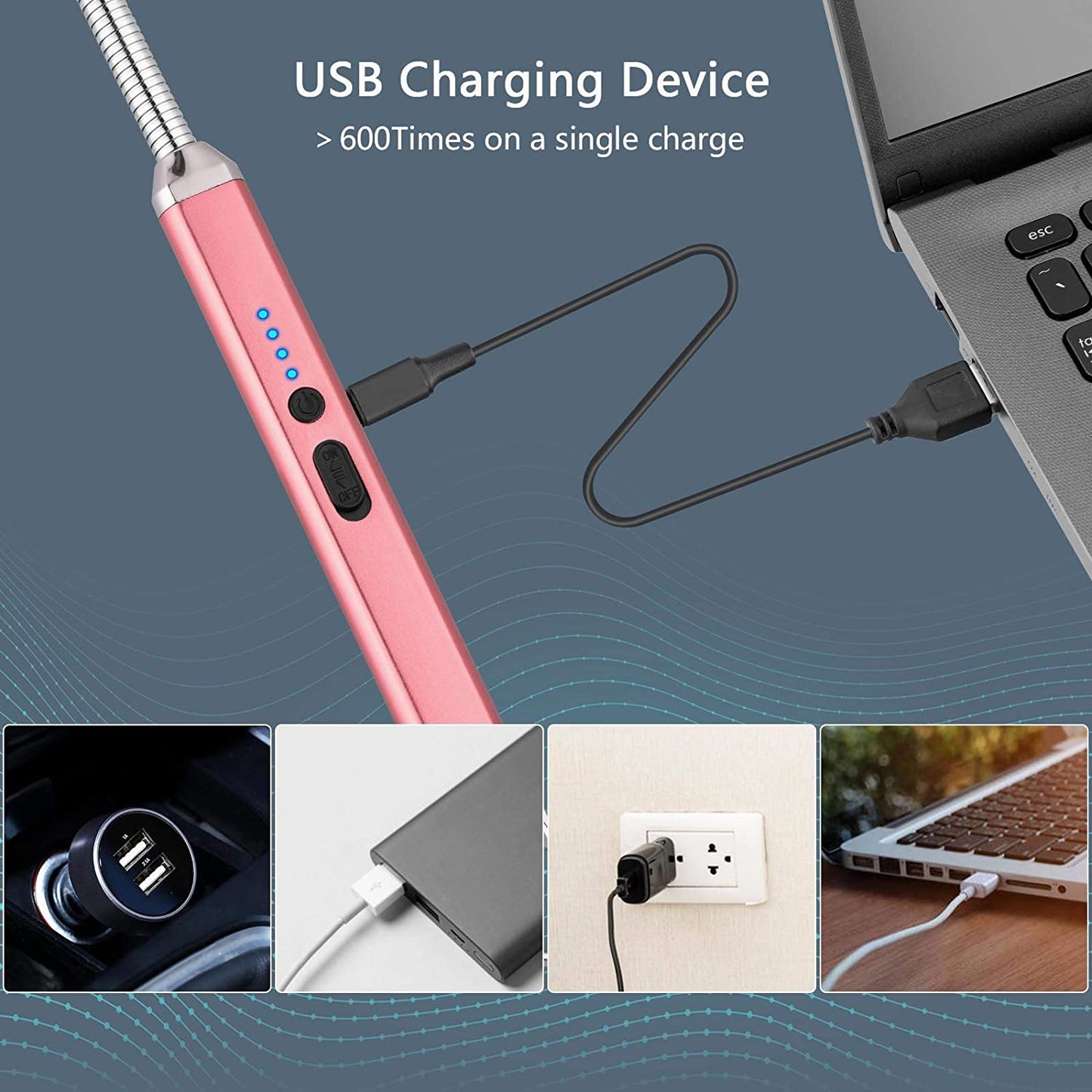 Lighter Electric Candle Lighter Christmas Stocking Stuffers - Rechargeable USB Lighter Arc Lighters for Candle Camping BBQ Christmas Birthday Gifts - Men Women (Rose Gold)