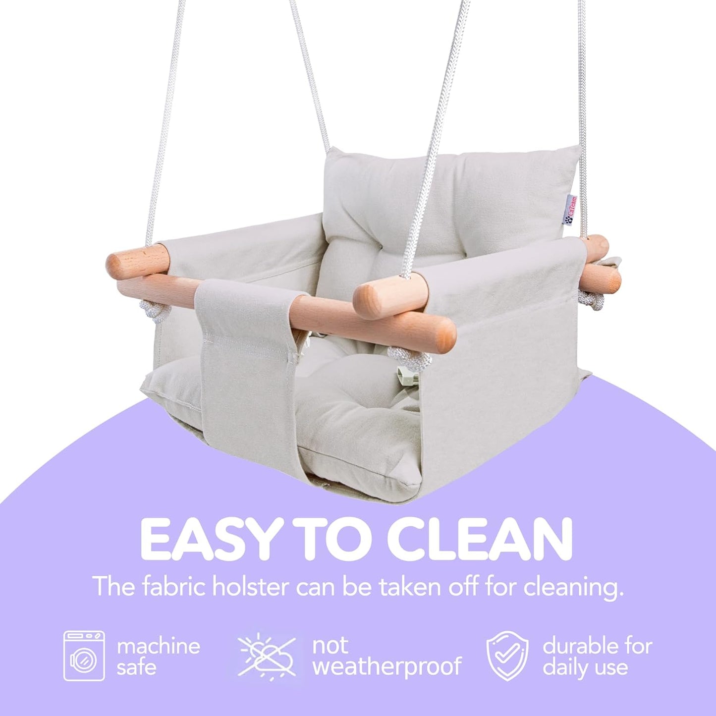 Canvas Baby Swing Safety Belt - Durable Wooden Hanging Seat Chair - Indoor/Outdoor, Hardware, Gray