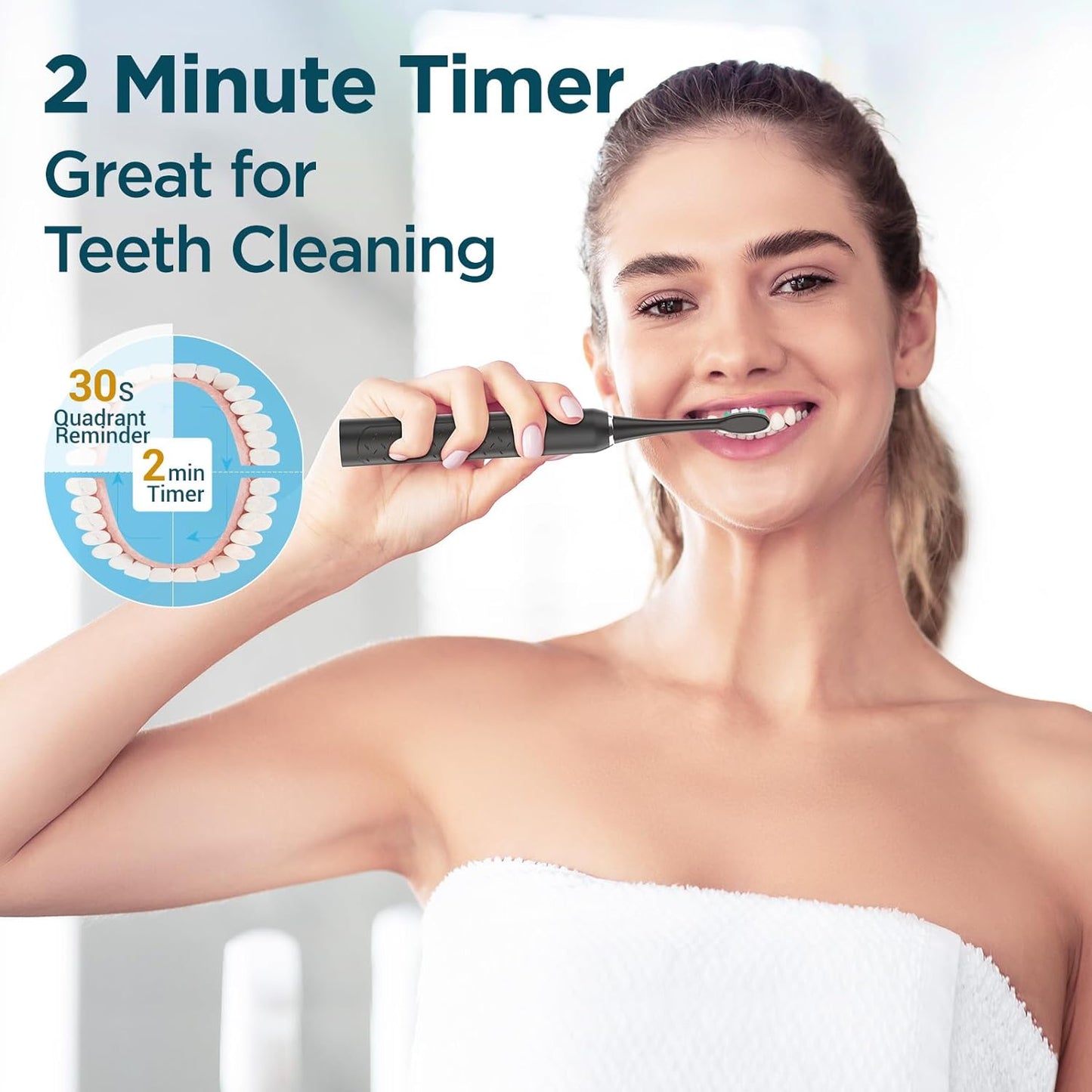 Sonic Electric Toothbrush for Adults with 8 Replacement Brush Heads, 60-Day Battery Life, 5 Cleaning Modes, and 2-Minute Smart Timer