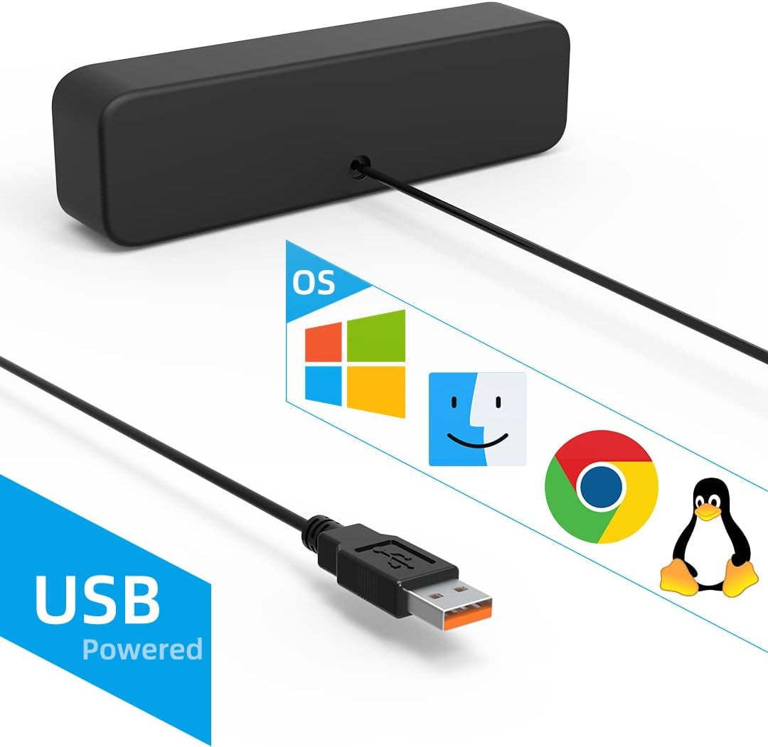Upgraded USB Stereo Speakers for PC and Laptop, Compact External Sound Bar with Enhanced Bass