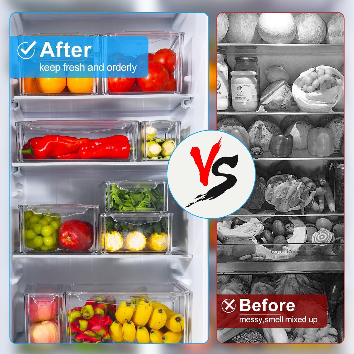 10-Pack Stackable BPA-Free Fridge Organizers with Lids, Clear Produce Storage Bins for Fruits, Vegetables, Snacks, and Eggs