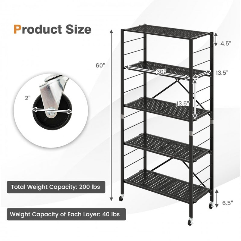 Adjustable 5-Tier Shelving Unit on Wheels for Garage, Kitchen, and Balcony Use