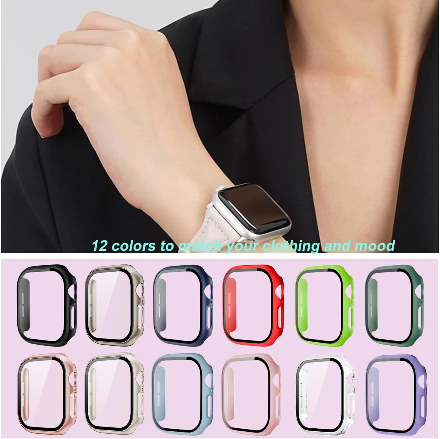 12 Pack Case for 46Mm Apple Watch Series 10, with Tempered Glass Screen Protector Full Scratch-Resistant Protective Cover Bumper for Apple Watch Series 10 46 Mm 2024