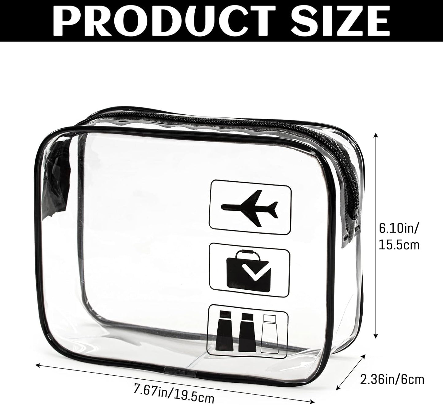 3-Pack TSA Approved Clear Travel Toiletry Bags with Zipper, Quart Size Cosmetic Makeup Bags for Airport Carry-On Essentials